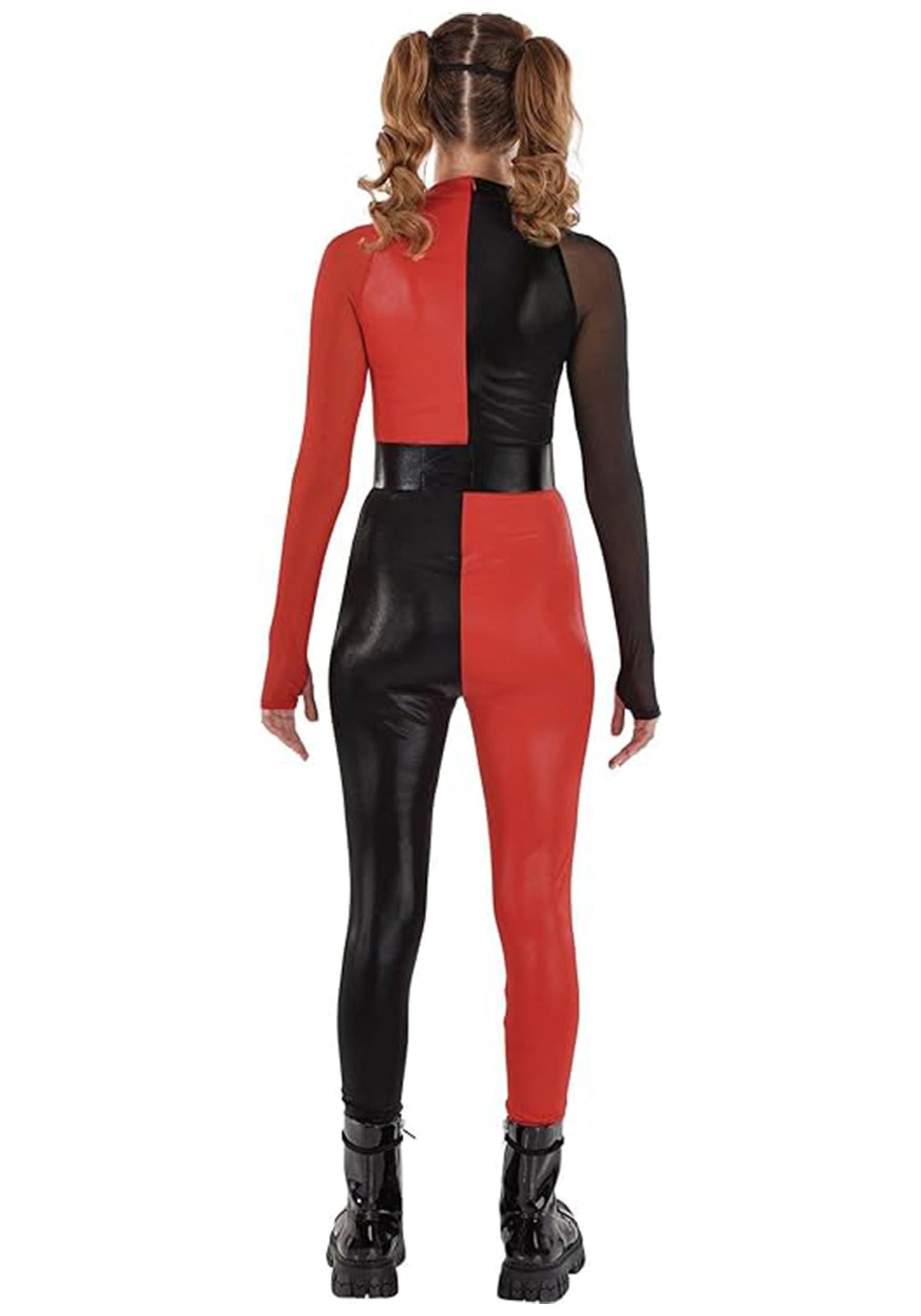 Costume DC Harley Quinn pour femme | Combinaison de super-héros méchant avec ceinture et masque pour les yeux pour Halloween, fêtes à thème