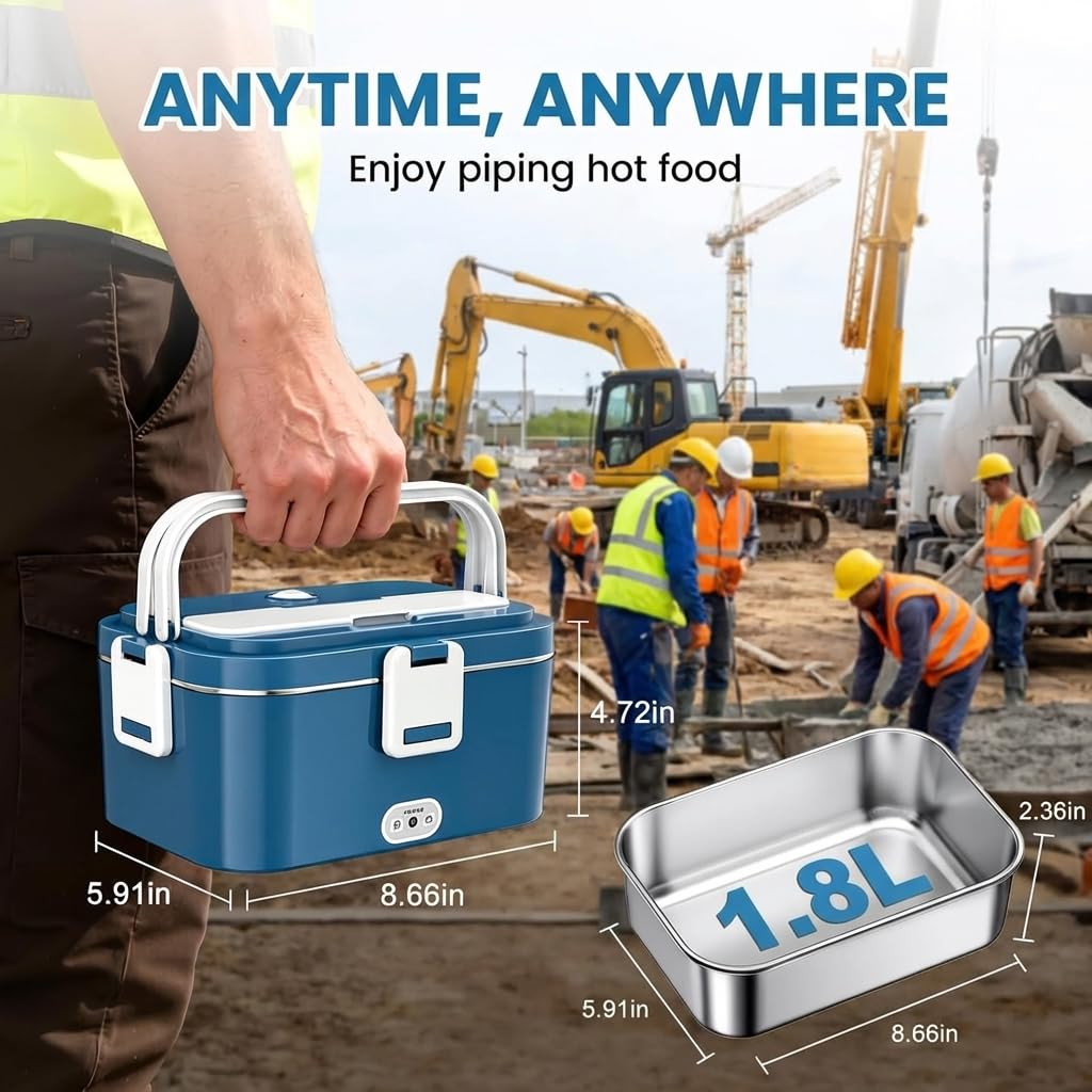 Elektryczny Podgrzewacz do Posiłków 1,8 L 100 W Lunch Box 12 V/24 V/240 V | Pojemnik na Żywność z Wyjmowanym Wkładem ze Stali Nierdzewnej i Torbą Transportową do Samochodu Ciężarówki i Biura