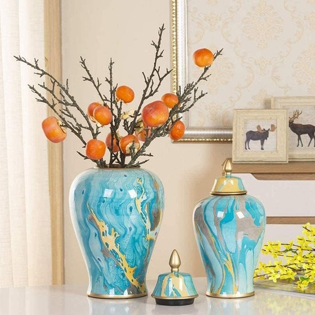Dekoracyjny ceramiczny słoik z niebieskim imbirem, ręcznie malowana porcelanowa dekoracja, słoik na kwiaty, wazon na kwiaty, grafika do dekoracji domu, na ślub, wielokolorowy L