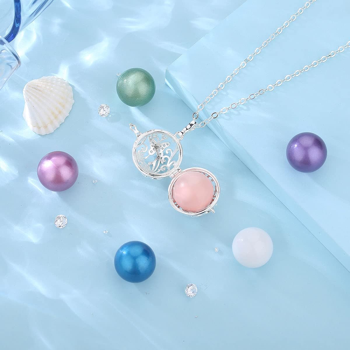 AEONSLOVE Harmony Ball Necklace for Pregnancy Gifts, Angel Chime Caller Bola Butterfly Pendant Necklace for Women Maternity Mom to be Jewelry, 30 & 45 Inch Chains