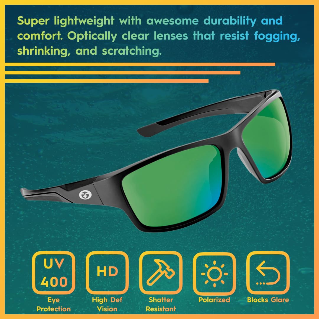 Flying Fisherman Sand Bank Polarized Sunglasses, Matte Black, Amber-Green Mirror Lens, Medium