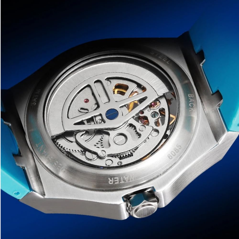 Einzigartige Uhr mit wassergeriffelter Oberfläche, hohl, Tourbillon, vollautomatisch, mechanische Herrenuhren, modisch, luxuriös, leuchtend, wasserdicht