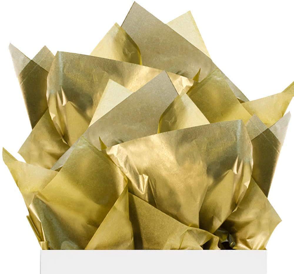 Metallic Gold Silver Foil Gift Tissue Paper For Gift Bags Gift Wrapping Crafts Wedding Birthday Party Favor Decor, Fringes,Shredded Fill,Piñata,Confetti, 20X26Inch GOLD 10 PIECES