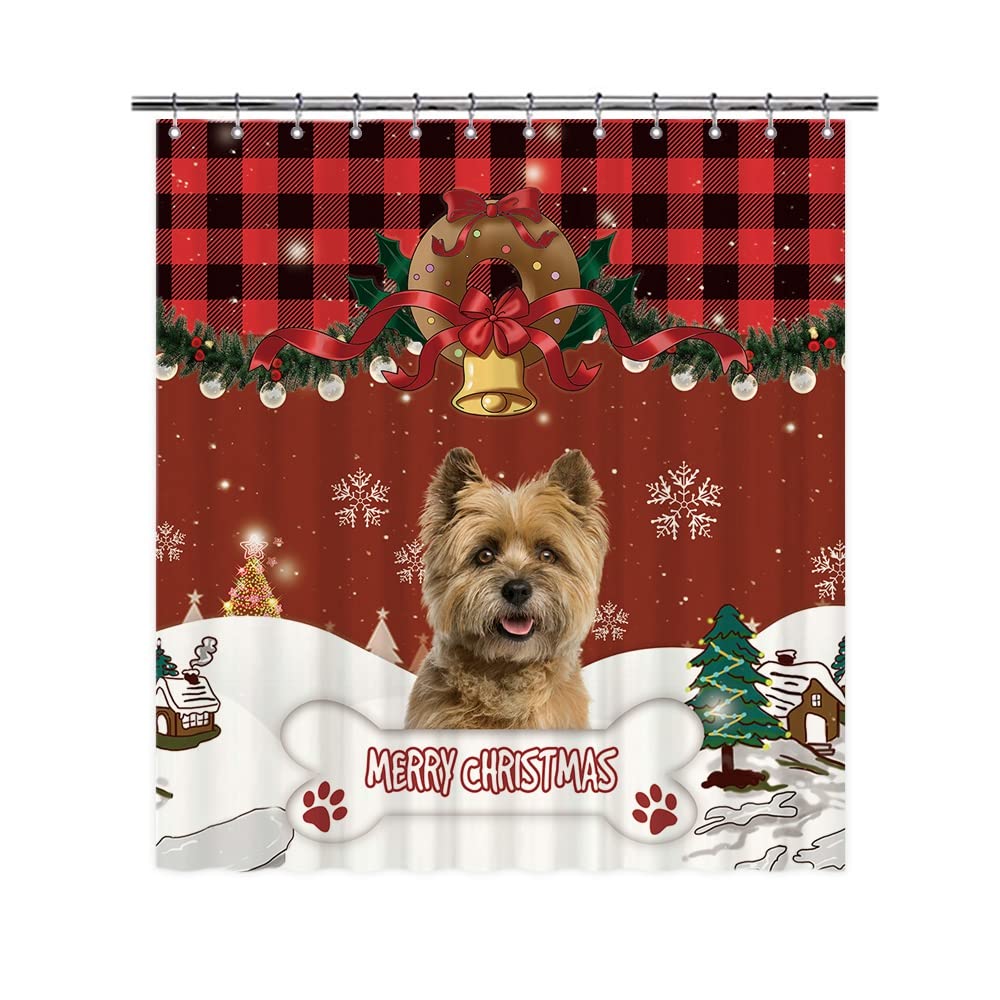 BAGEYOU Weihnachts-Duschvorhang Mit Yorkie Hund & Buffalo Check – 180x200 Cm, Wasserdicht, Inkl. 12 Haken