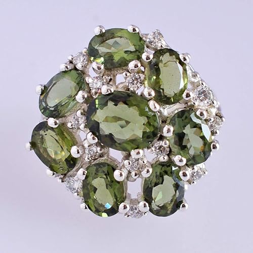 Miniatura 3 de Anillo de plata de ley 925 con piedras preciosas de Moldavita, diseño impresionante para mujer