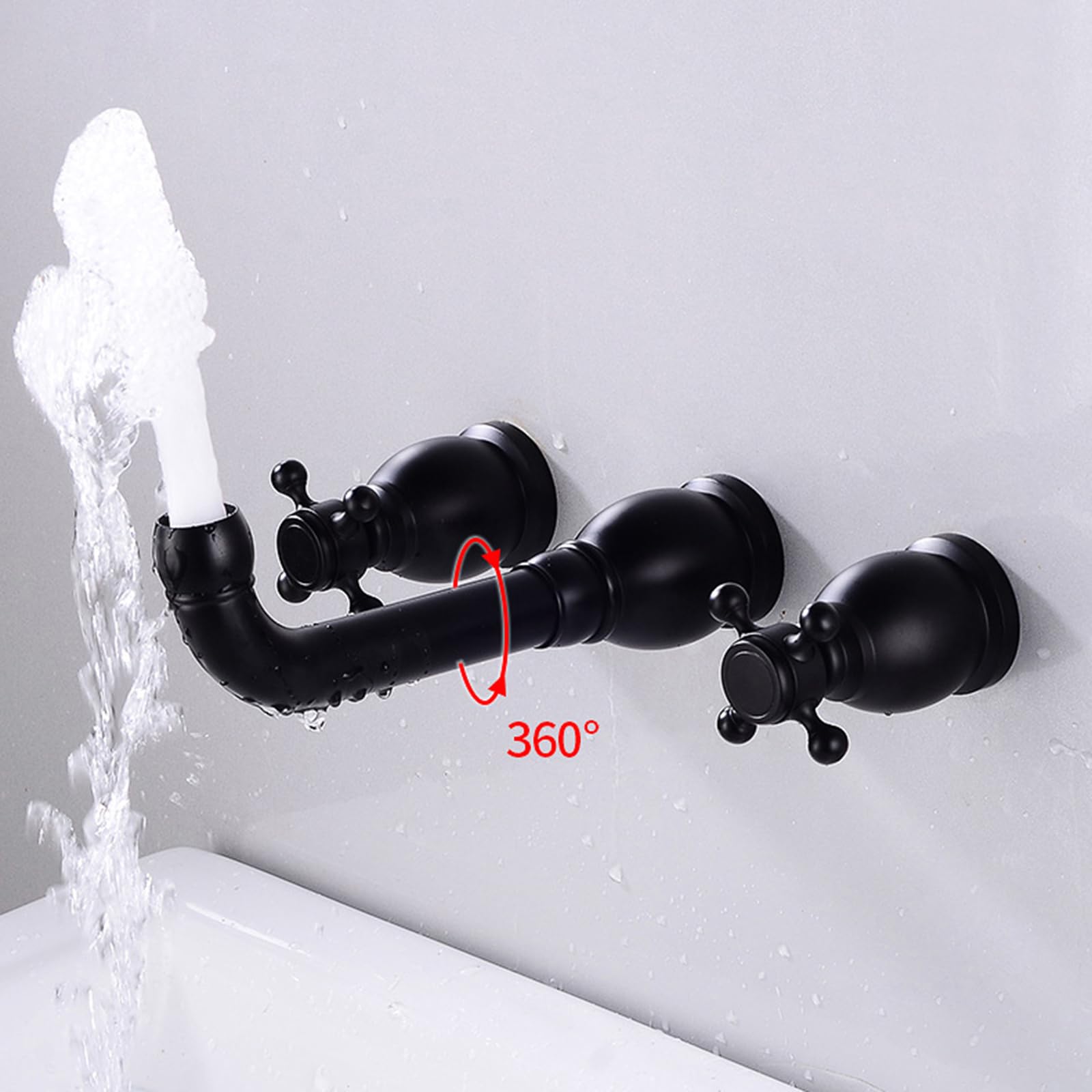 XJTNLB Grifo Lavabo Vintage Antiguo, Grifo Pared Lavabo con Rotación de 360° Griferia Baño Vintage 2 Mandos