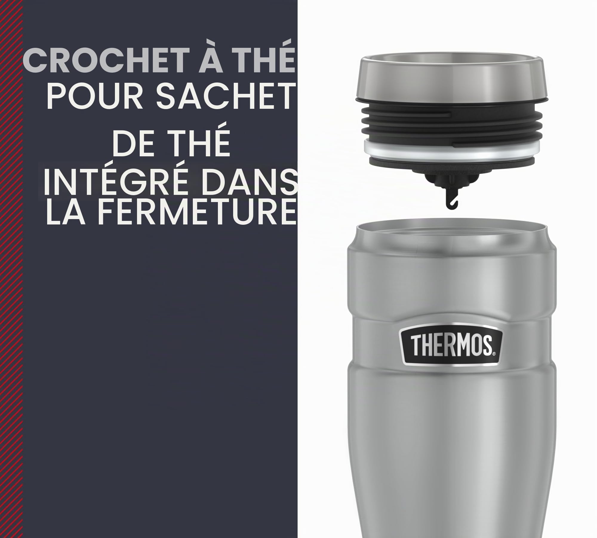 Thermos 4002.248.047 Gobelet isotherme Stainless King, 0,47 l, Acier inoxydable, acier inoxydable, 8,4x8,4x19,8 cm