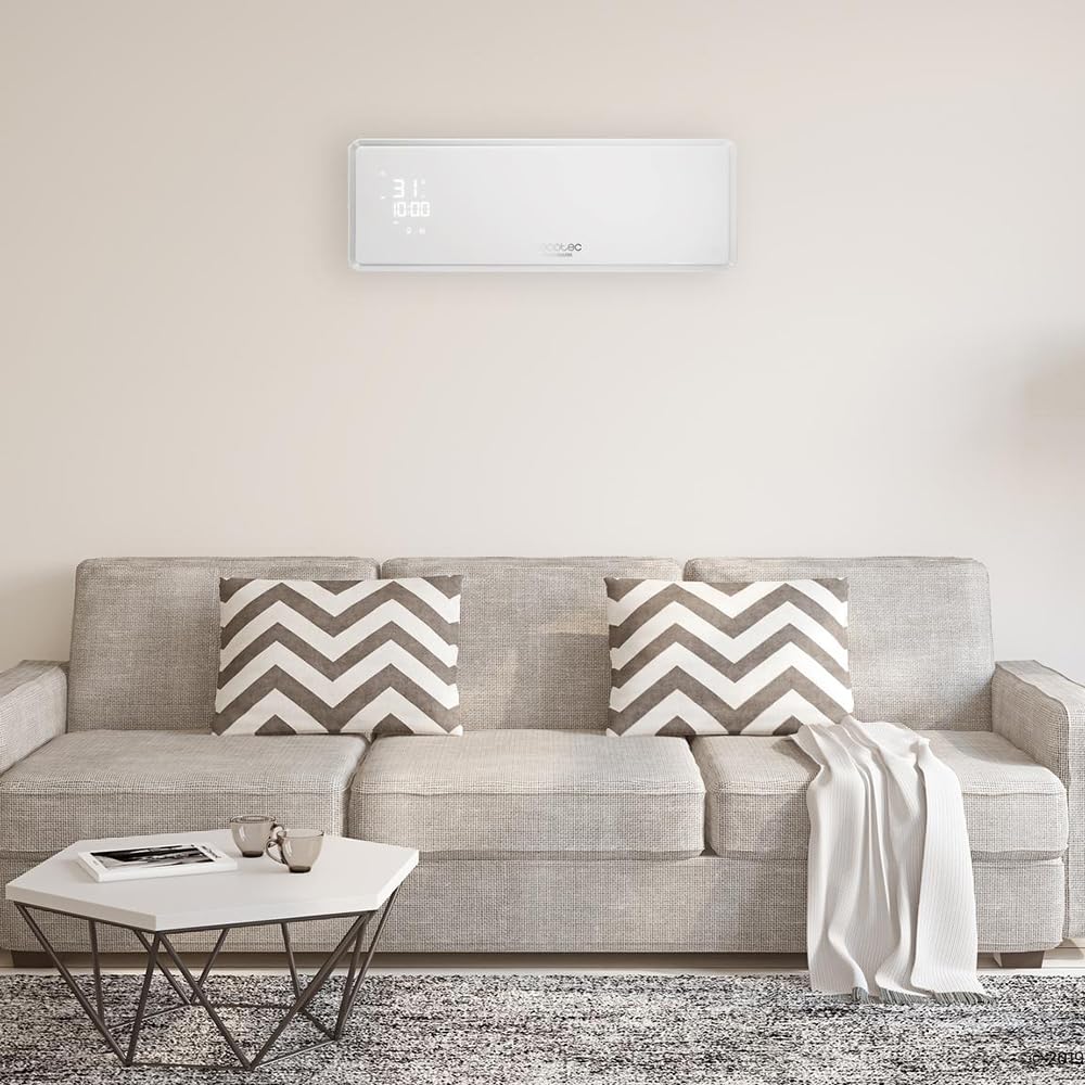 Cecotec Chauffage Céramique Mural avec Écran LED et Télécommande Ready Warm 5310 PowerBox Ceramic. 2000W, 3 Modes, Minuterie 24h, Oscillation, IP23, Kit de Montage, Couverture 20m²