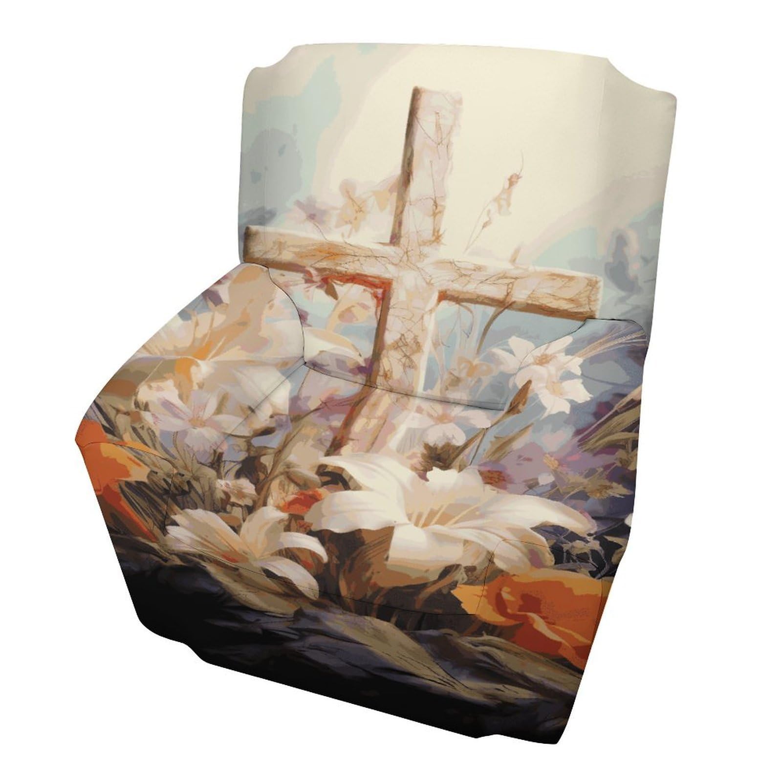 Fodpand Style Easter Cross Art Sofa Cover Soft 1 Seater Sofa Slipcover For Pets Washable,Couch Cover With Elastic Straps Furniture Protector
