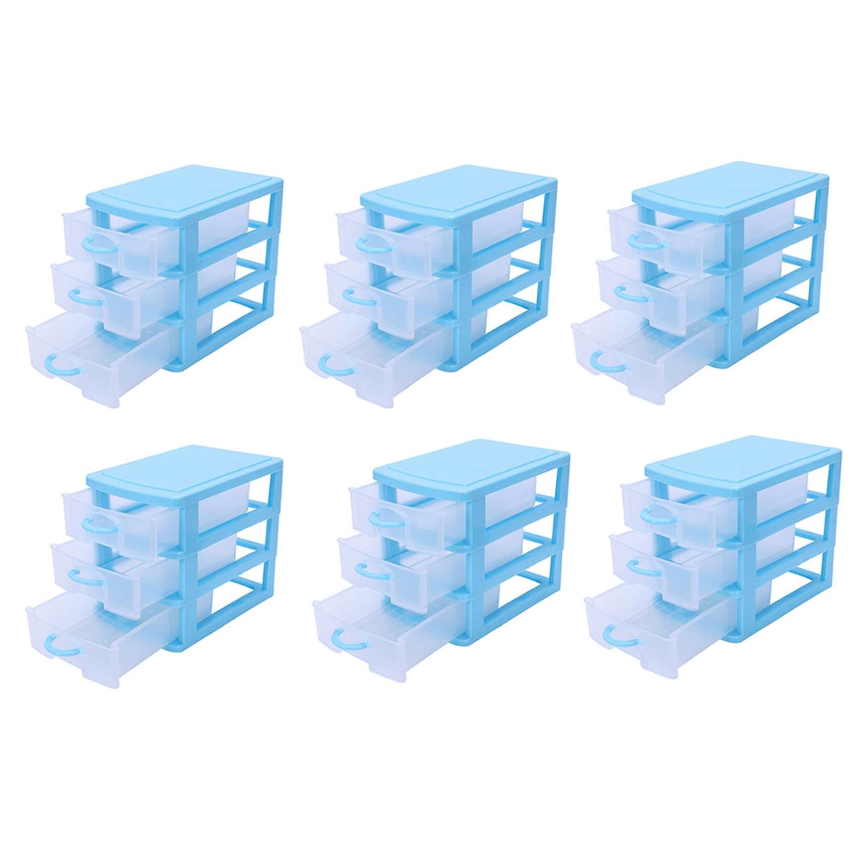Hndhbfgrt 6X Mini Translucent Drawer Type Plastic Storage Box（Blue 3 Layers）