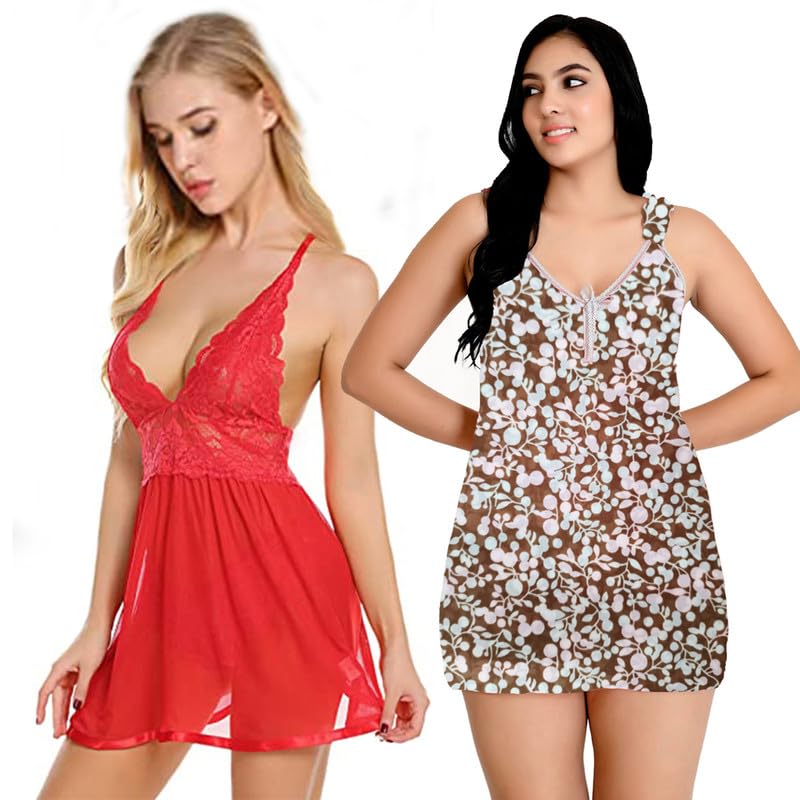 Image of Love Maker Soft Spandex Net Women Babydoll Honeymoon Nightwears Combo Small to 3XL