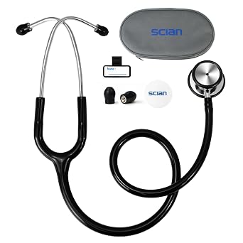 SCIAN Stethoscope Dual Head for Nurses,Doctors,Med Students, Classic Stainless Steel Stethoscope Home Diagnostics Medical Supplies with Carrying Bag, New Black
