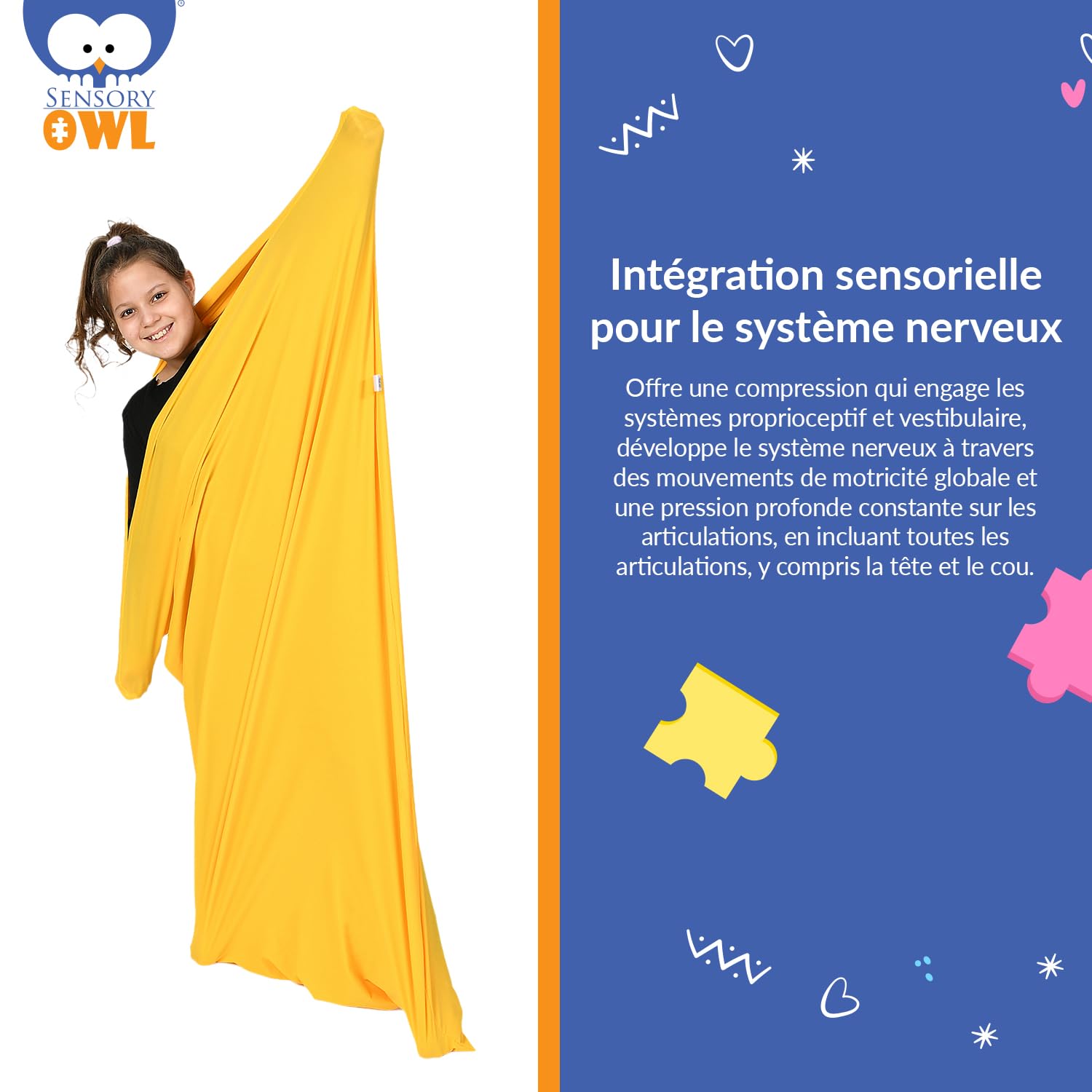 Full Body Sock - Soulagement du TDAH, de l'Autisme - du Stress et de l'Anxiété - Stimulation de la Pression Profonde - Jouet de Thérapie par l'exercice Sensoriel - Jaune, Taille L