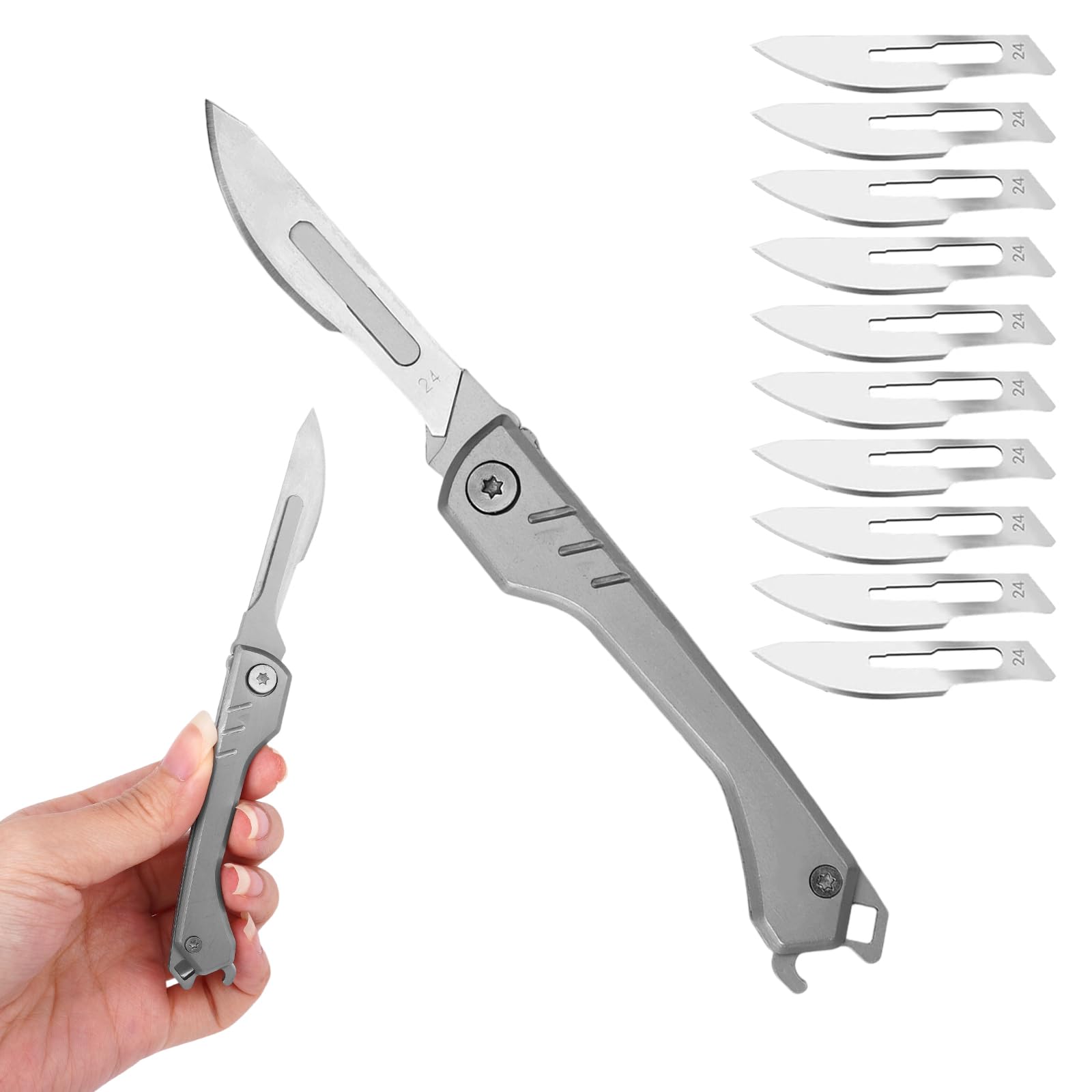 Coltello Tascabile Pieghevole, Coltello Portachiavi, Coltello Tascabile in Acciaio Inossidabile, Coltellino Tascabile EDC con 10 Lama Sostituibile, per Caccia All'aperto, Campeggio, Pesca, Raccolta