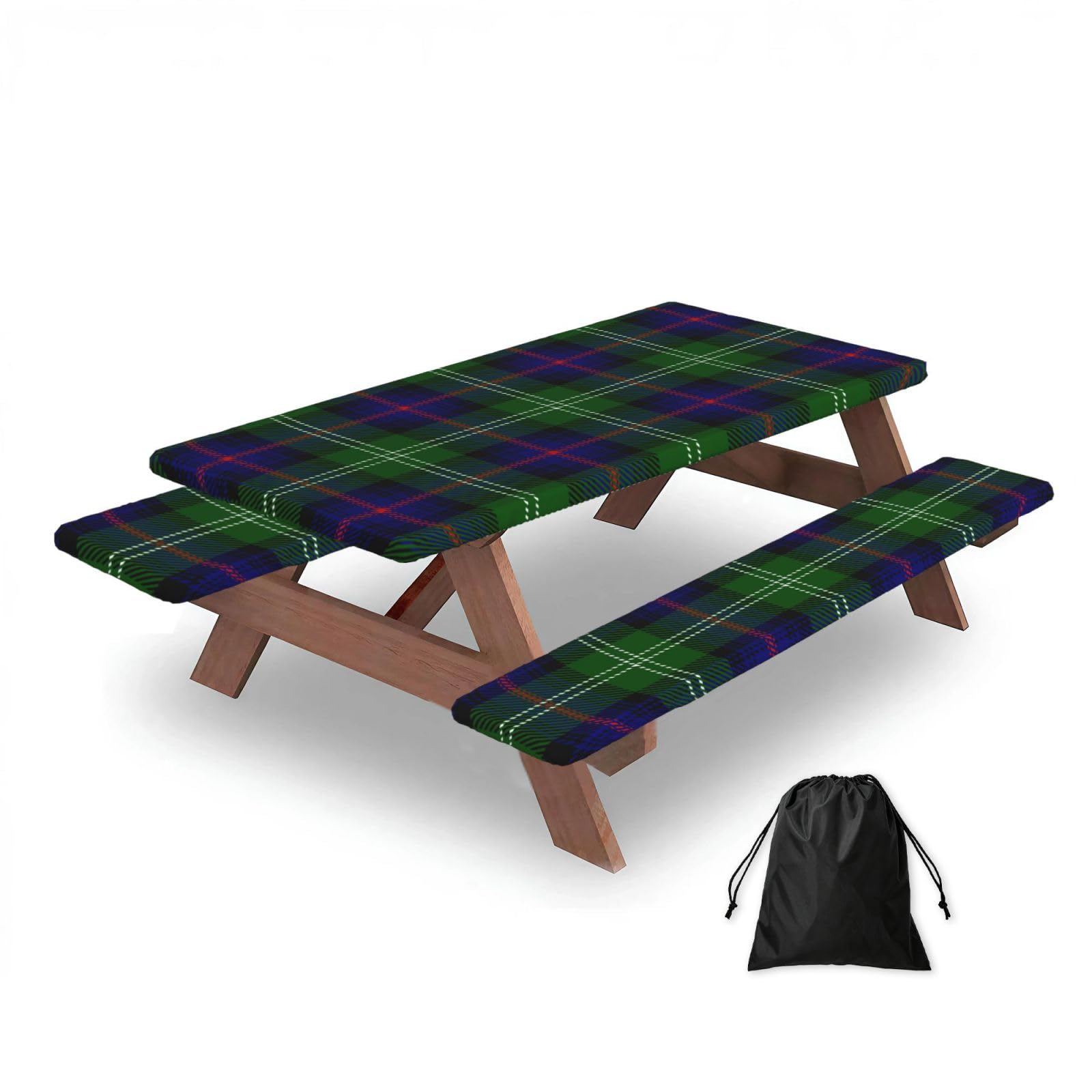 Dopklna As Picture Clan Sutherland Scottish Tartan Plaid, Picnic Table Cover With Bench Covers -Waterproof Elastic Fitted Tablecloth For Garden Camping Patio 76X152cm