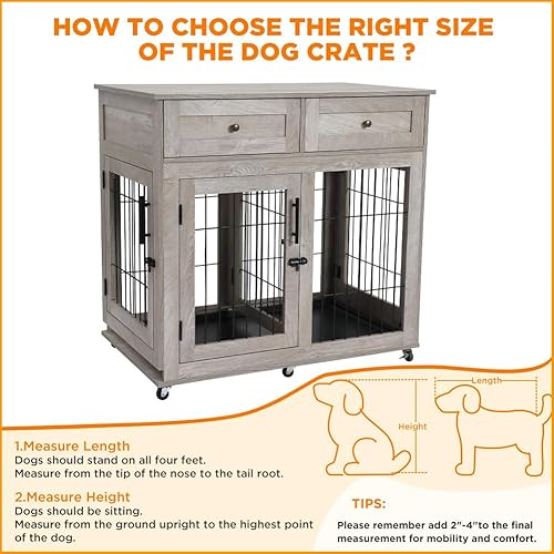 Miniatura 8 de Muebles de jaula para perros, perrera de madera para perros con divisor de habitación y bandeja, jaula para perros de habitaciones dobles, mesa de