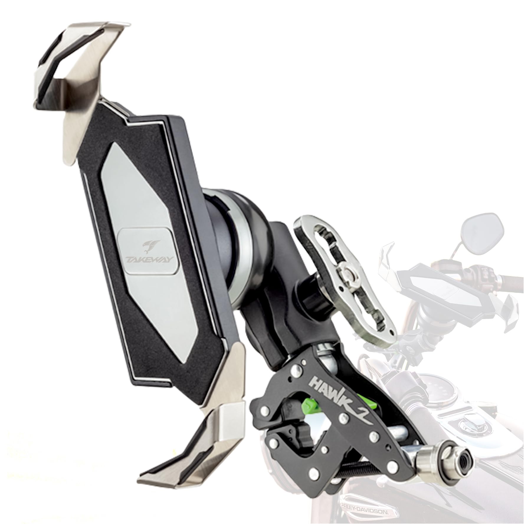 TAKEWAY Motorcycle Phone Mount Holder, Motorcycle Handlebar Clamp Base, Adjustable, Stable, Double Socket Arm with 360 Degrees Rotation Ideal for Any Cell Phone