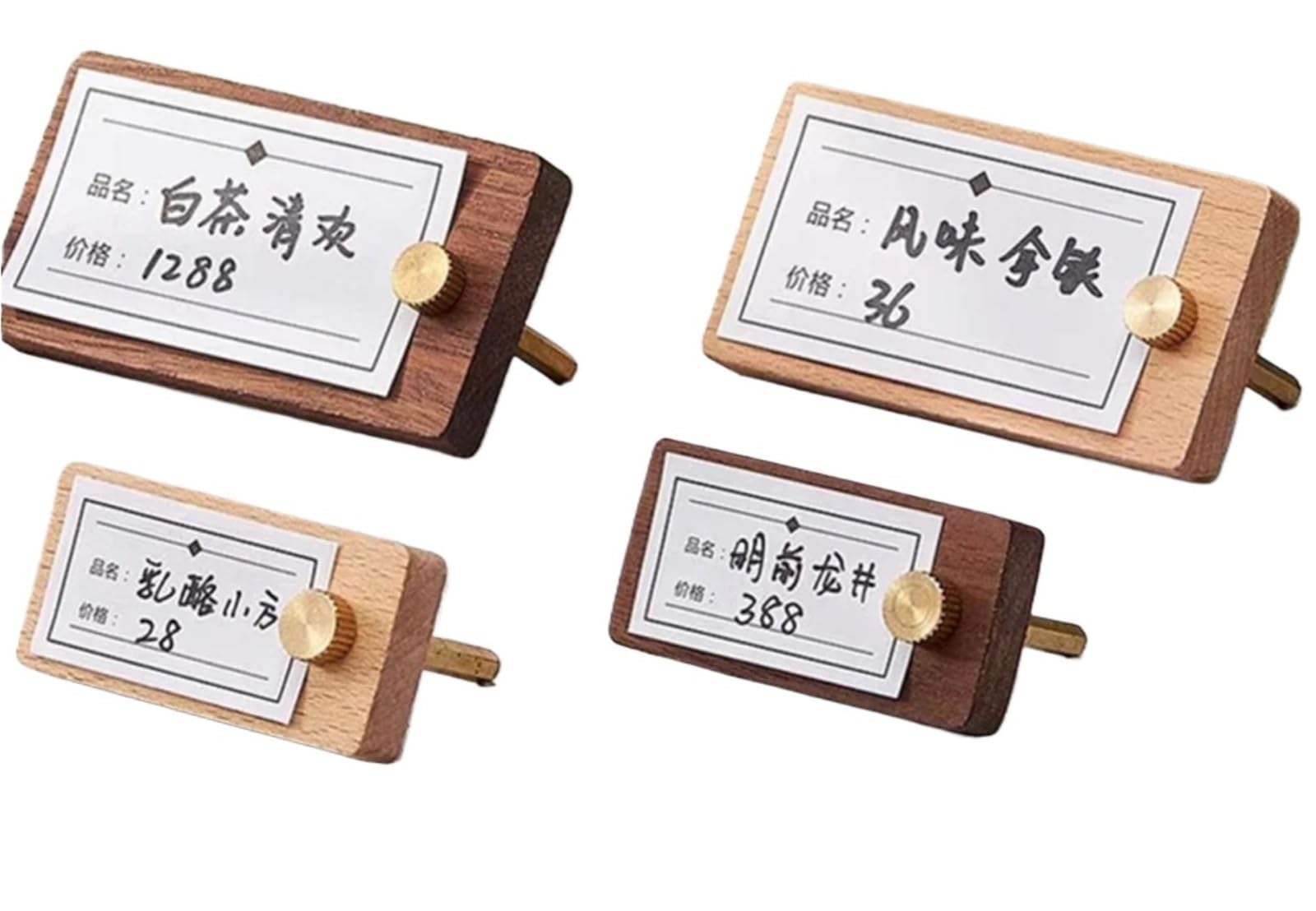 Zovloer Solid Wood Products Price Tag 2pcs Small Wood Price Label Paper Tags Jewelry Bread Cake Products Listing Sign Card Holder Display Stand For Retail Store Boutique Restaurant(Beech 60x30mm)