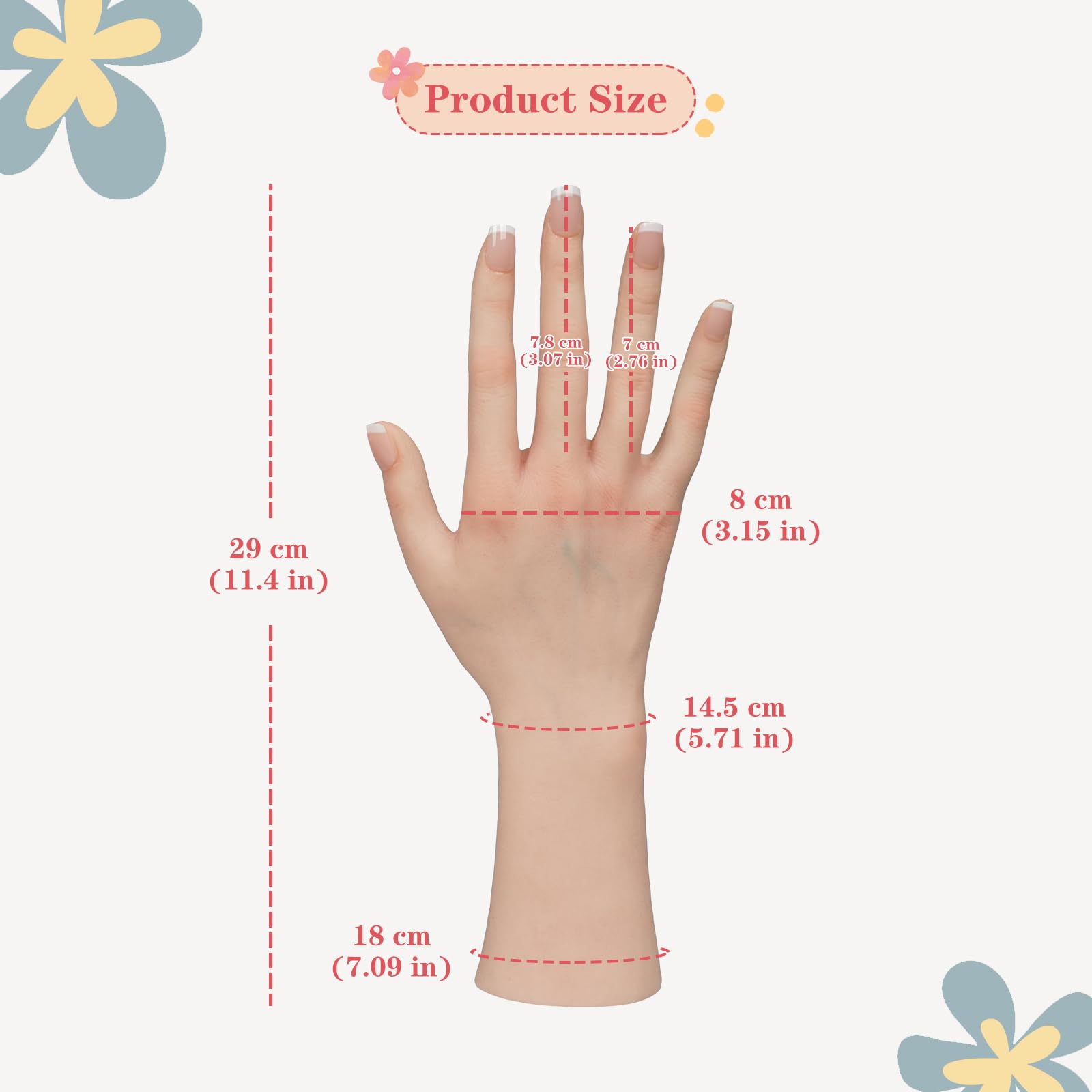 Mani realistiche in silicone per pratica delle unghie, manichino femminile in silicone modello mani finte con scheletro – espositore per gioielli manicure regalo di Halloween Pasqua – bianco