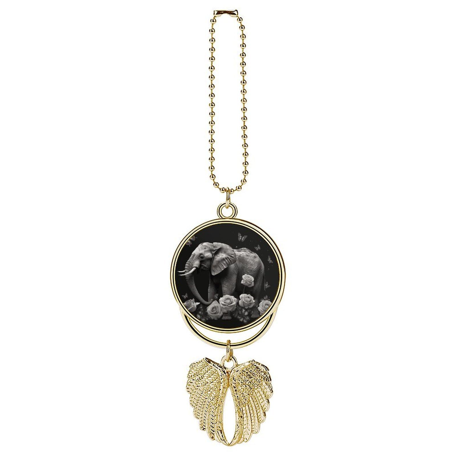 Elephant and Butterfly Car Pendant Car Rearview Mirror Pendant Custom Photo Car Hanging Ornament Car Rear View Mirror Hanging Accessories Angel Wing Car Charm Gift for Men Women