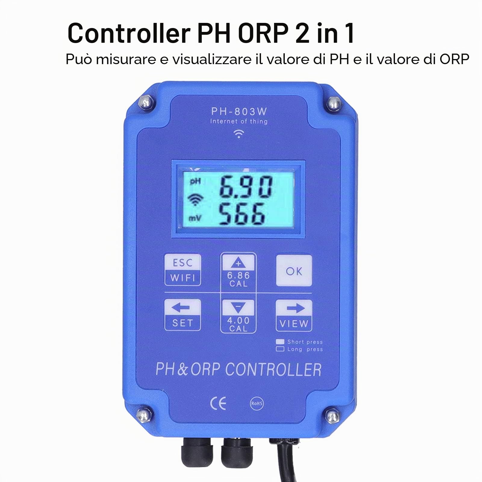 PH-803W Controllore Redox Redox Misuratore Multiparametrico per Test Dell'acqua per il Monitoraggio e il Controllo della Qualità Dell'acqua a Lungo Termine(EU Plug 250V)
