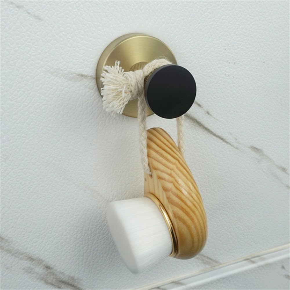 Türhaken Badezimmerhaken Badezimmer-Zubehör-Set aus gebürstetem Gold und mattiertem Schwarz, Handtuchhalter, Taschentuchhalter, Kleiderhaken-Set, Bademantelhaken(Color:2 Pcs Robe Hook)