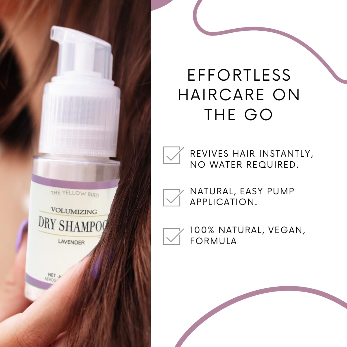 The Yellow Bird Shampoo secco in polvere naturale, spray con pompa senza spray, sano, rinfresca i capelli volumizzanti, per donne e uomini, ingredienti biologici, olio di lavanda profumato