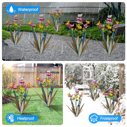 Image of TOMBABY Garden Outdoor Butterfly Enlarge Thickened Wind Resistant Metal Agave Garden Art Metal Plant Country Sculpture Statue Decorations Ornaments Artificial Waterproof Butterflies(Blue 2pcs)