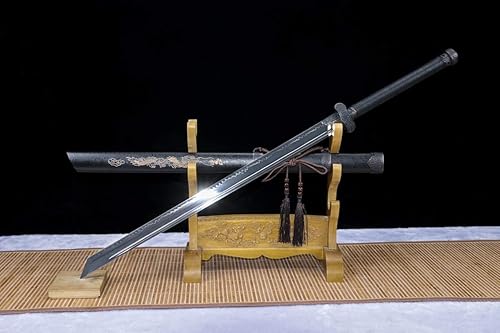 Espada ancha, espadas dao de oro negro real, hoja de quemado de acero de alto carbono forjado a mano, vaina negra, accesorios de aleación Espada ancha, espadas dao de oro negro real, hoja de quemado de acero de alto carbono forjado a mano, vaina negra, accesorios de aleación