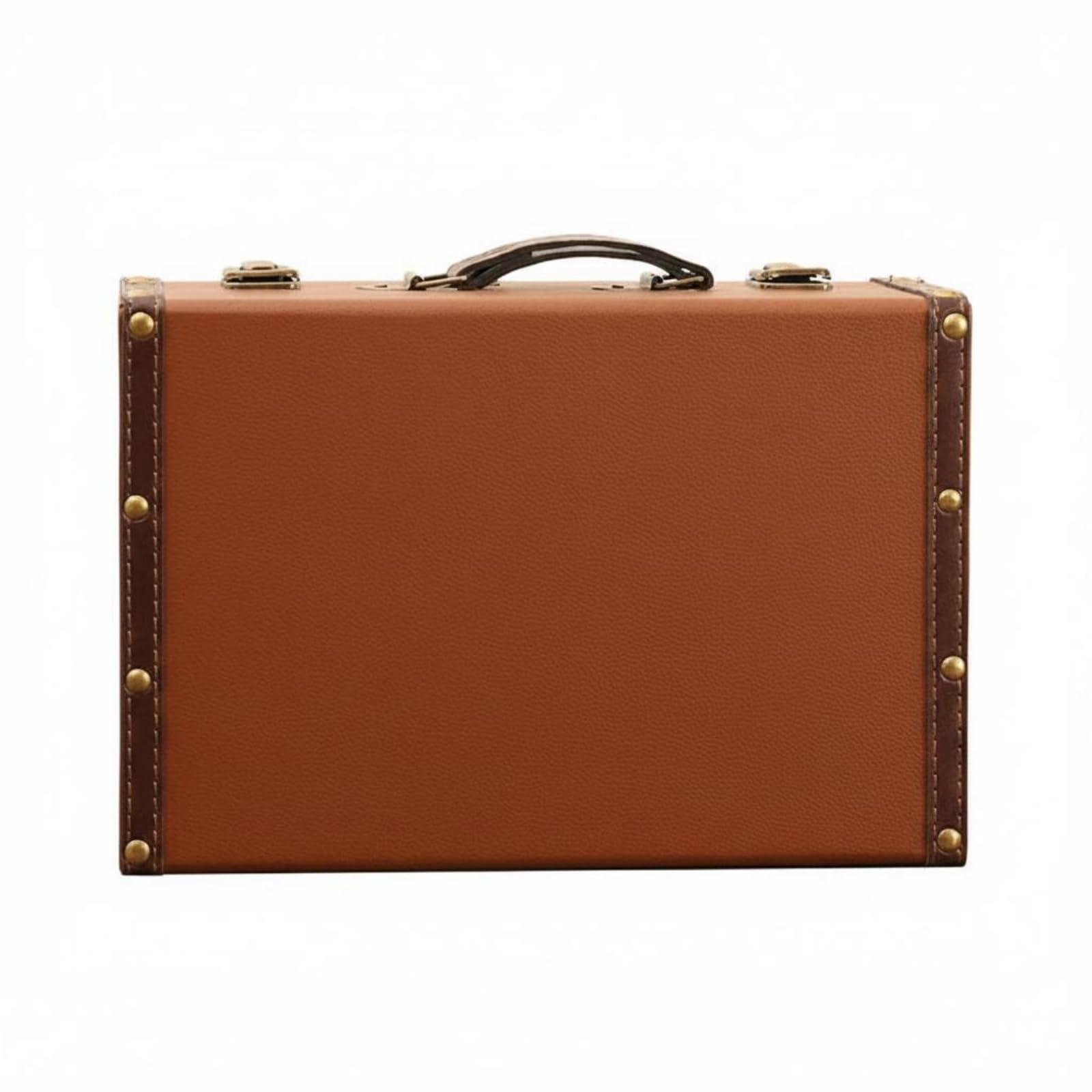 Leather-Like Vintage Suitcase Trunk Stitched Trim Hard-Sided Suitcase Metal Corner Guards Retro Display Trunk Rivet Hardware for Prop Use, Dark Brown S|Home & Garden | Furniture-image-42