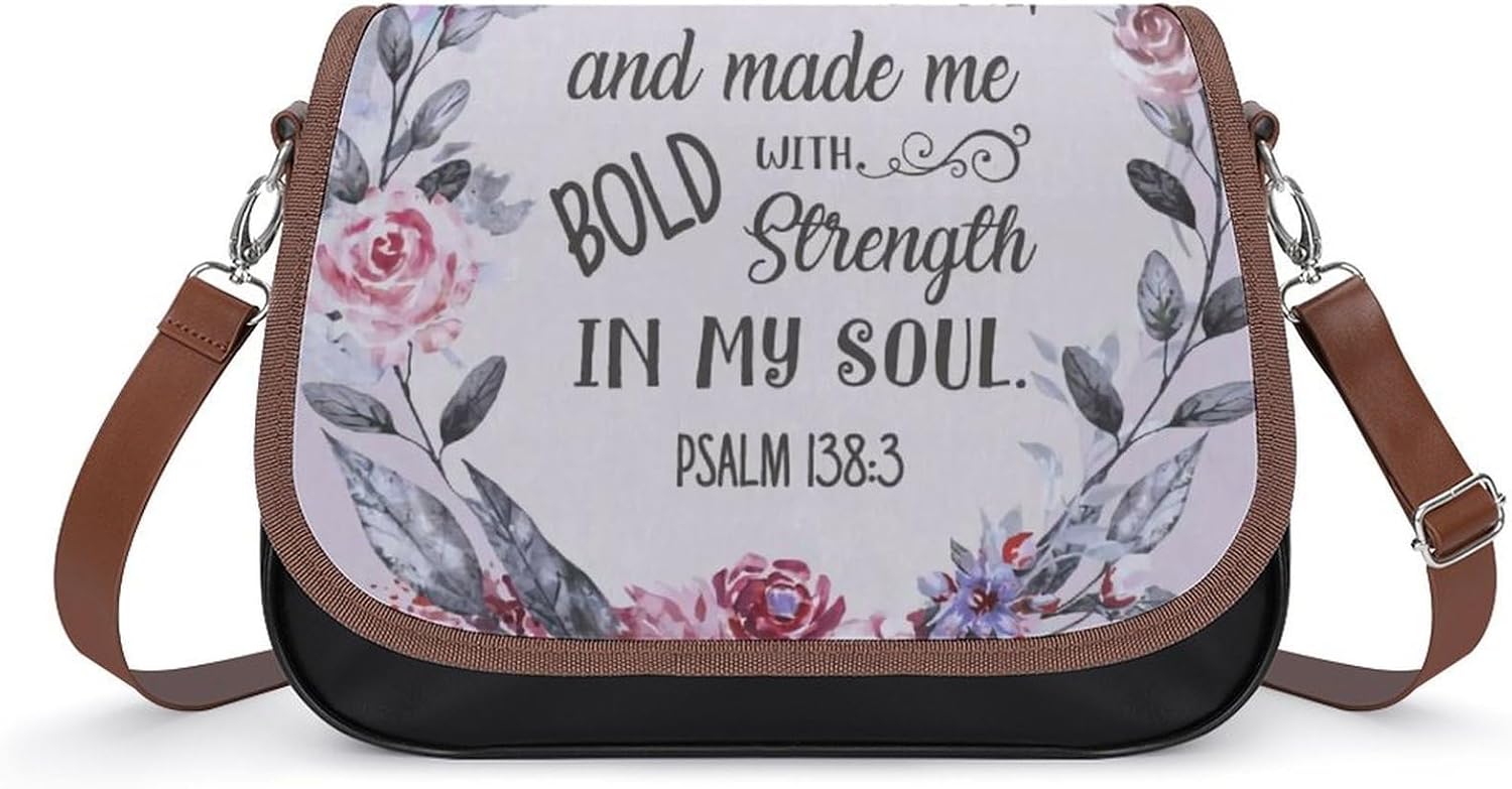Psalm 138 3 In The Day When I Cried OutWomen's Faux Leather Crossbody Bag, Waterproof Wrinkle-Resistant Shoulder Bag with Detachable Strap, Large Capacity Casual Handbag, Fashion Daily Purse for Shopp
