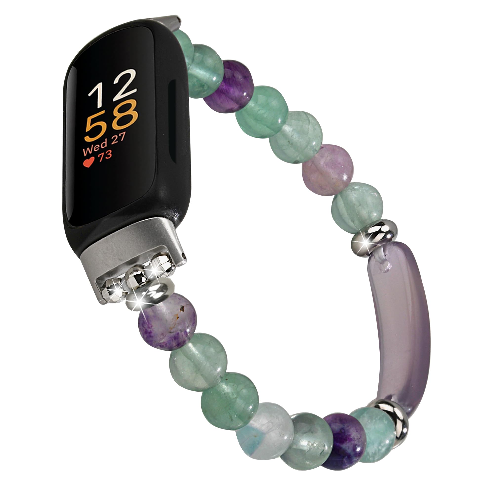 iLVANYA Crystal Beads Stretch Watch Band Compatible for Fitbit Inspire 3, Handmade Good Luck Energy Chakra Stone Beaded Band for fitbit inspire 3 (fluorite crystal stone)