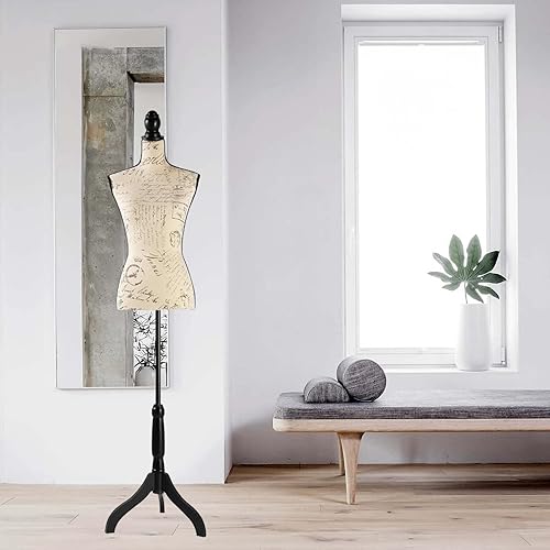 Vista 9 de Maniquí de costura para mujer, maniquí ajustable de 52 a 64 pulgadas para costura, maniquí de torso, exhibición de joyas, soporte de trípode de Negro