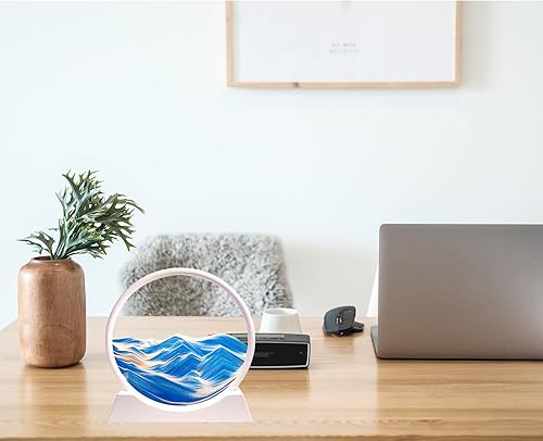 Miniatura 17 de HYUGF Decoración de imagen artística de arena en movimiento, movimiento líquido de paisaje de arena profunda 3D, marco de vidrio redondo, regalo