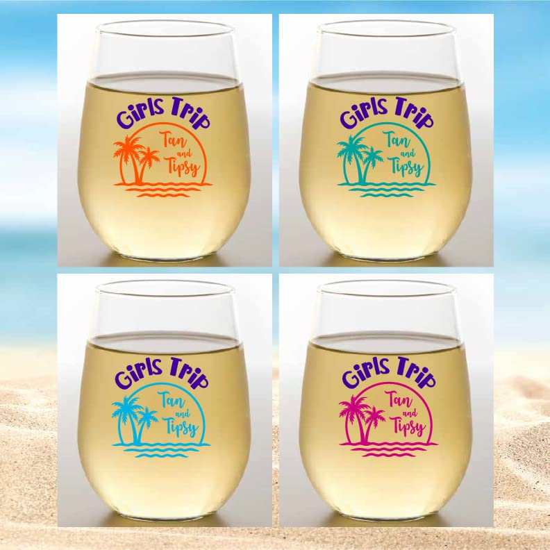 Set of 4 Shatterproof Stemless CUSTOM 16 oz Plastic Wine Glasses ...