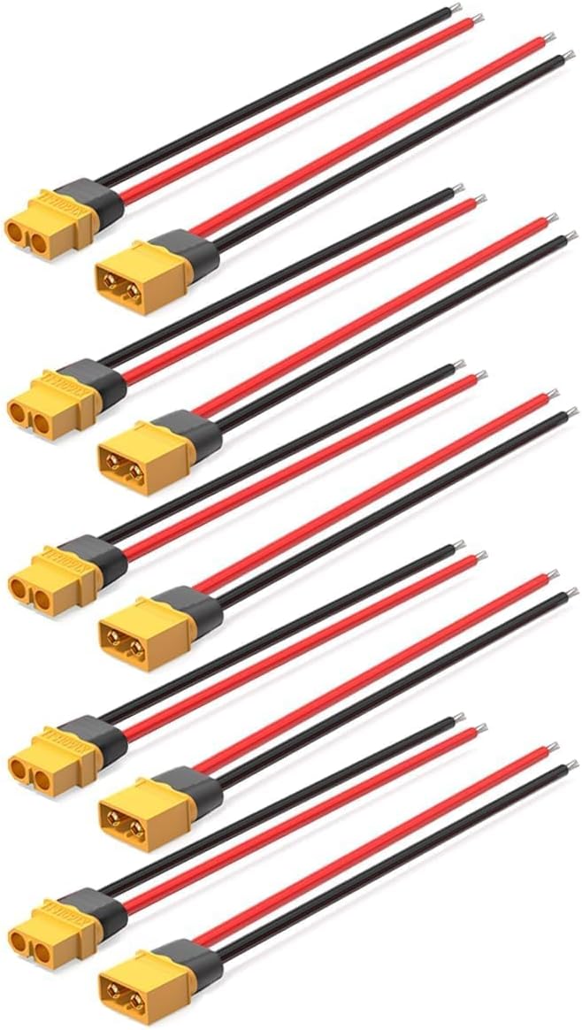 ELFCULB 5 Pairs XT60 Plug Male and Female Connector with 12AWG Cable XT60 Connector for RC Lipo Battery Drone(6Inches)
