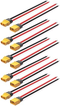 5 Pairs XT60 Plug Male and Female Connector with 12AWG Cable XT60 Connector for RC Lipo Battery Drone6Inches | Prewired XT60 male and female leads simplify connector replacement, battery harness repairs, and custom power wiring.