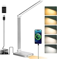 Vista 7 de Lámpara de escritorio con luz LED y control táctil de 3 niveles de brillo; lámpara de oficina regulable con brazo ajustable y plegable para mesa