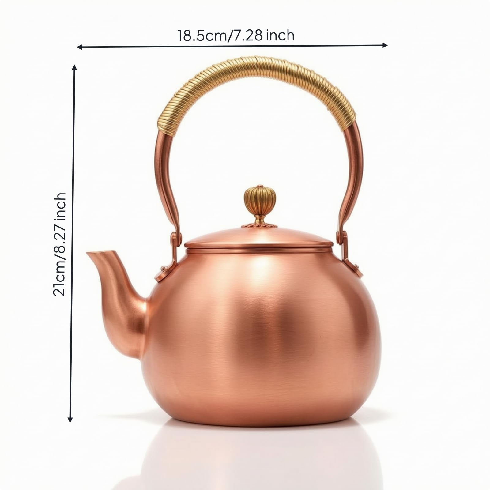 Tetera con Asa Tetera Cobre Tradicional Hervidor para Aficionados l Té Té, Coleccionis, Cocina, 1600ml, Liso