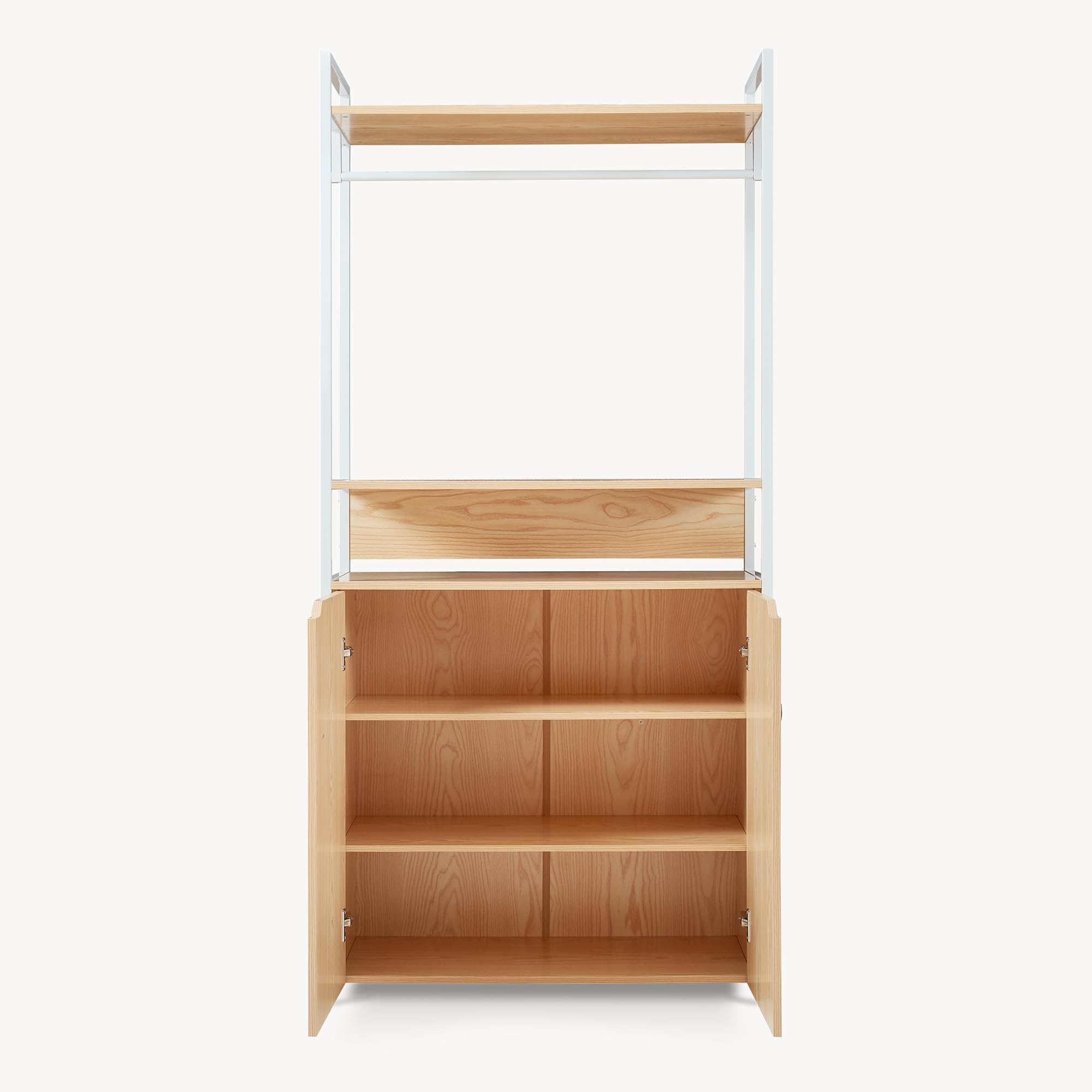 [en.casa] Perchero Burro Larem de Estructura Metálica con Barra y Estante Superior Burro Ropa con 1 Compartimento Abierto y 3 Cerrados Armario para Entrada 180 x 84 x 40 cm - Efecto roble