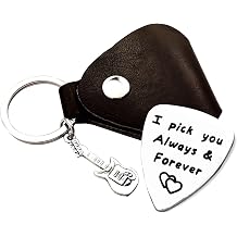 1pc Stainless Steel Guitar Pick Black PU Leather Keychain I Pick You Always And Forever Festivals Anniversary Birthday Gift For Guitar Music Lovers Guitar Accessories