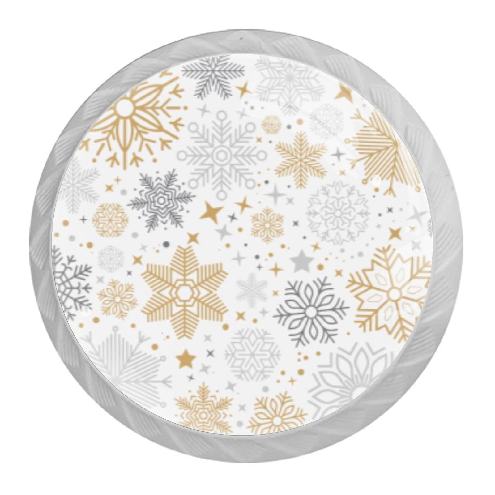 Tqmspg 4 Pieces Drawer Pulls Christmas Snowflakes Door Knobs Dresser Handles for Kitchen Wardrobe Cupboard Hardware Furniture
