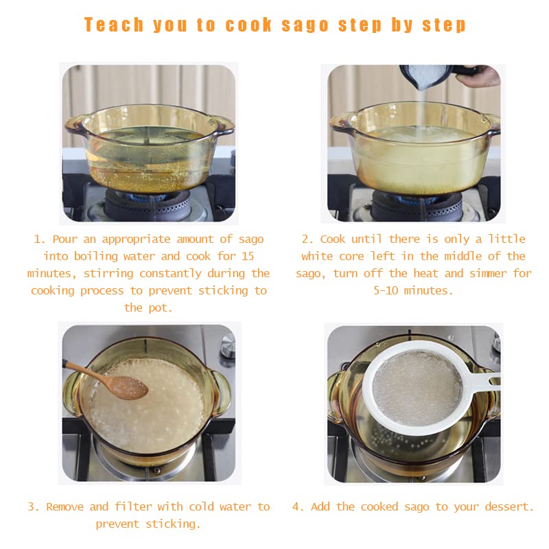 Miniatura 4 de Sago, leche de coco, rocío de sagú, granos de sagú, fruta de mango cruda, ingredientes, ingredientes de postre de té con leche14.1oz