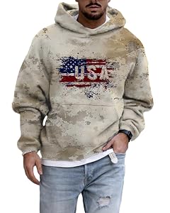 ZOCAVIA Western USA Flag Camouflage Hoodies for Men Fall Graphic Hooded Sweatshirts Vintage Cowboy Pullover Tops with Pocket