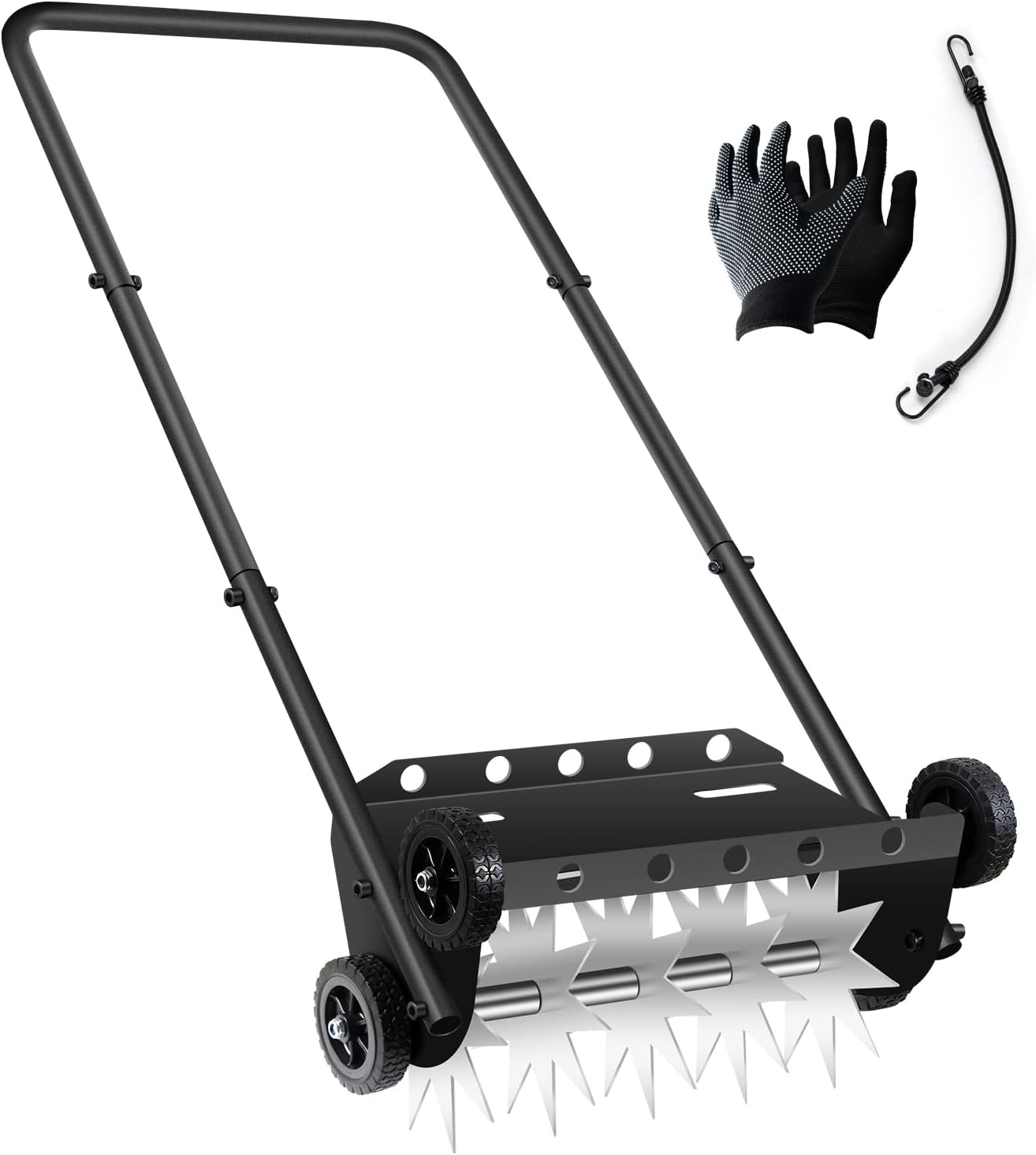 18-Inch Push Lawn Aerator with 4 Wheels,Push Spike Aerator,Heavy Duty Rolling Manual Yard Aerator Lawn Tool with 45inch Handle,Suitable for Lawn Garden Yard Grass Maintenance
