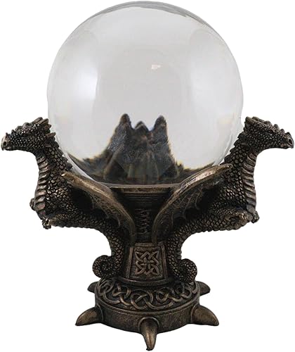 Ebros Gift Arquetipo celta antiguo Leviatán Guardián Trinidad Dragón Meditación Mirando Bola Escultura Scrying Fortune Telling Wicca Dragons