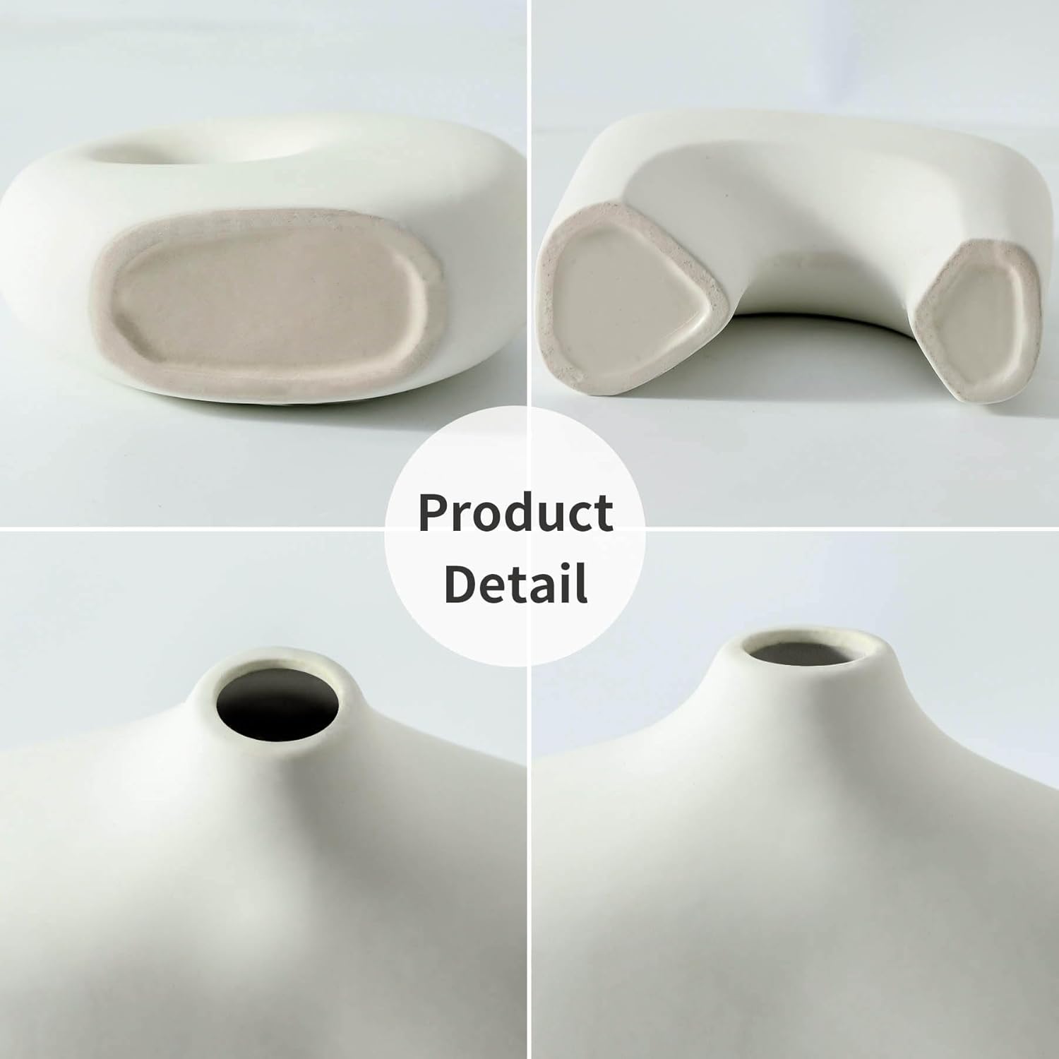 Condition photo showing New/Like New for Ceramic Vase Set of 2, Modern Donut Vases for Minimalist Nordic Home Decor, Waterproof Round Vase, Decorative Centerpiece Vases for Living Room, Entryway, Table Decor (02-Matte Cream)