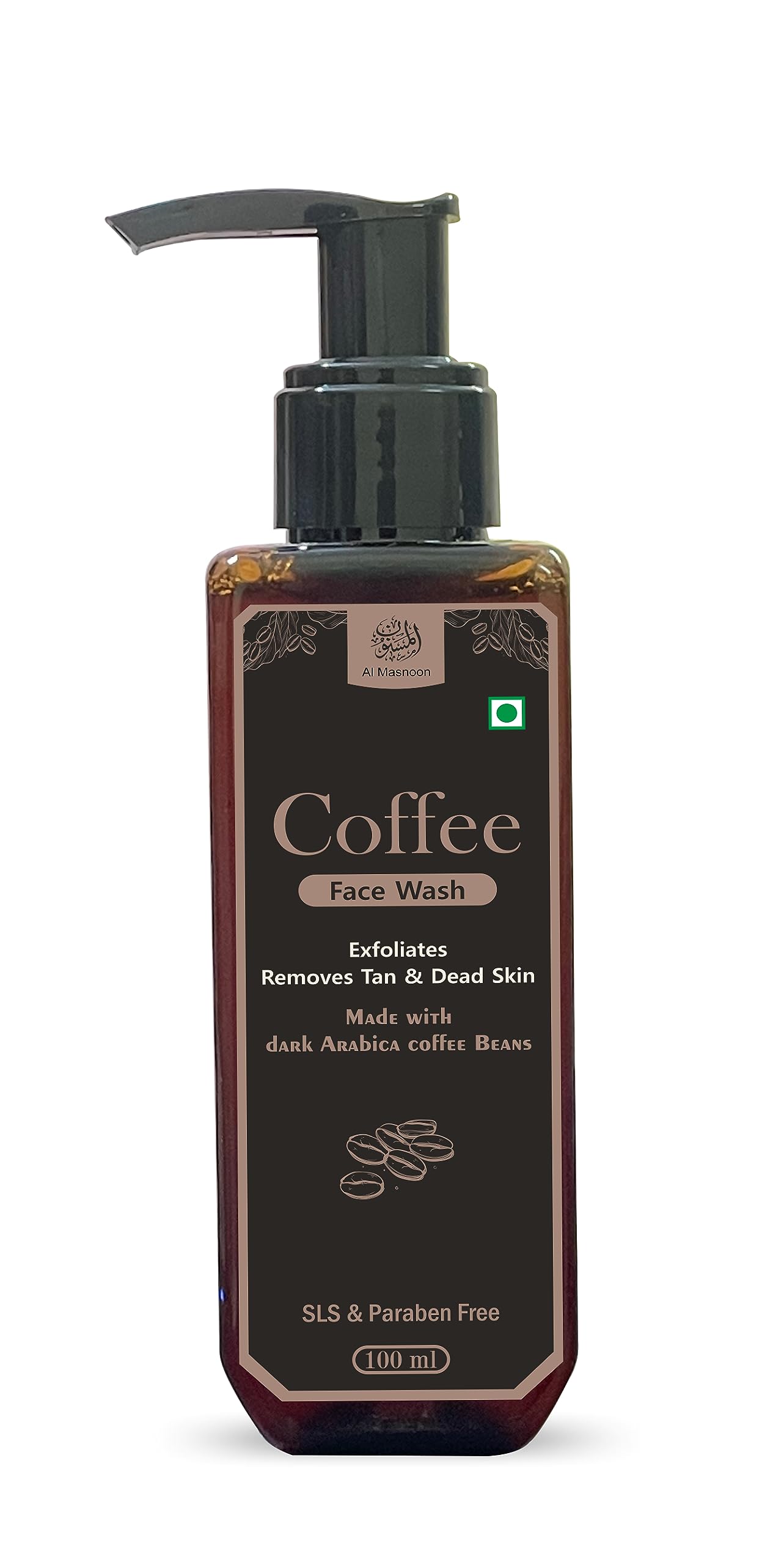 AL MASNOON Coffee Face Wash For Exfoliates & Tan Remover/Made With Dark Arabica Coffee Beans/Sls Paraben Free (100mlpack of 1)