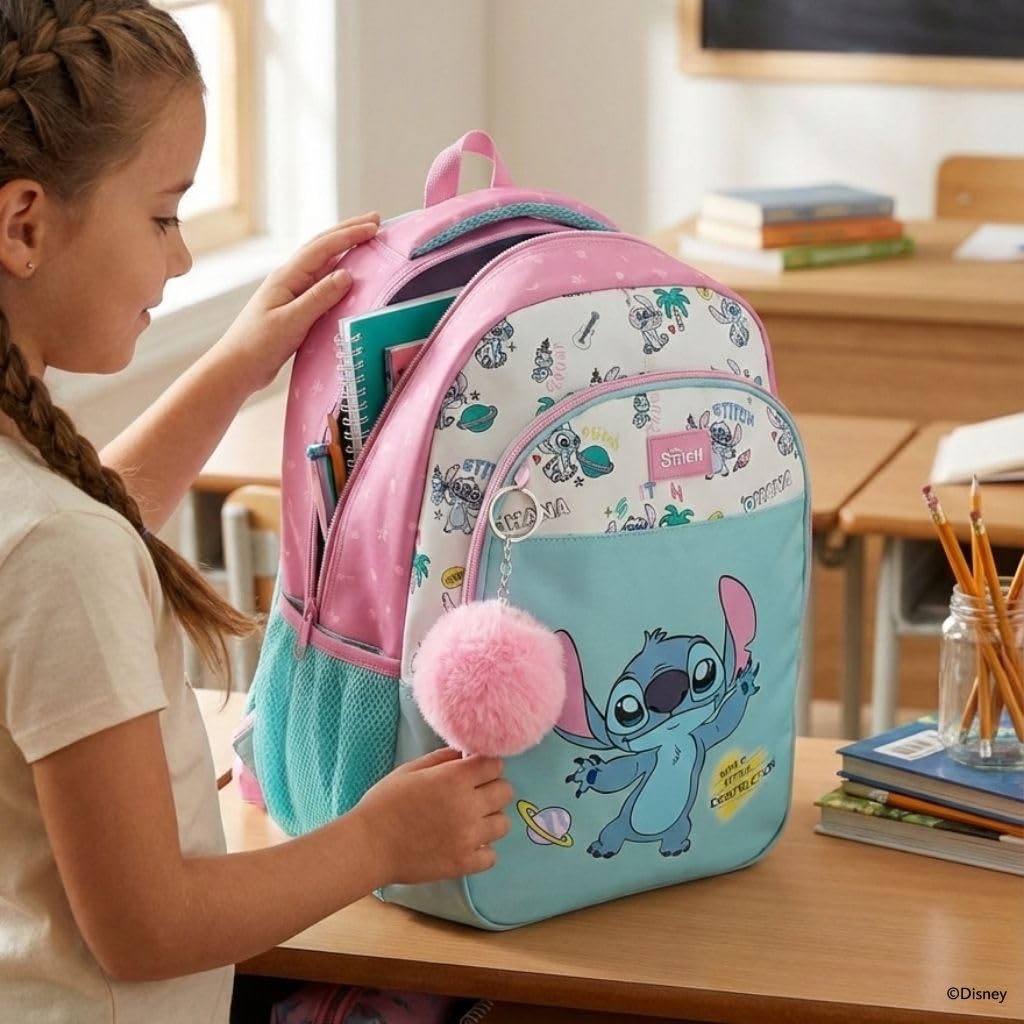 Disney Stitch Little Destruction Mochila infantil, mochila escolar, fabricada en Poliéster, bolsillos laterales, tirantes anchos ajustables de Joumma Bags