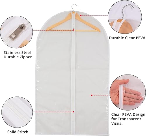 Vista 34 de Bolsa de ropa transparente para almacenamiento en el armario, bolsas de vinilo para colgar ropa, bolsas cortas para colgar ropa, fundas de abrigo